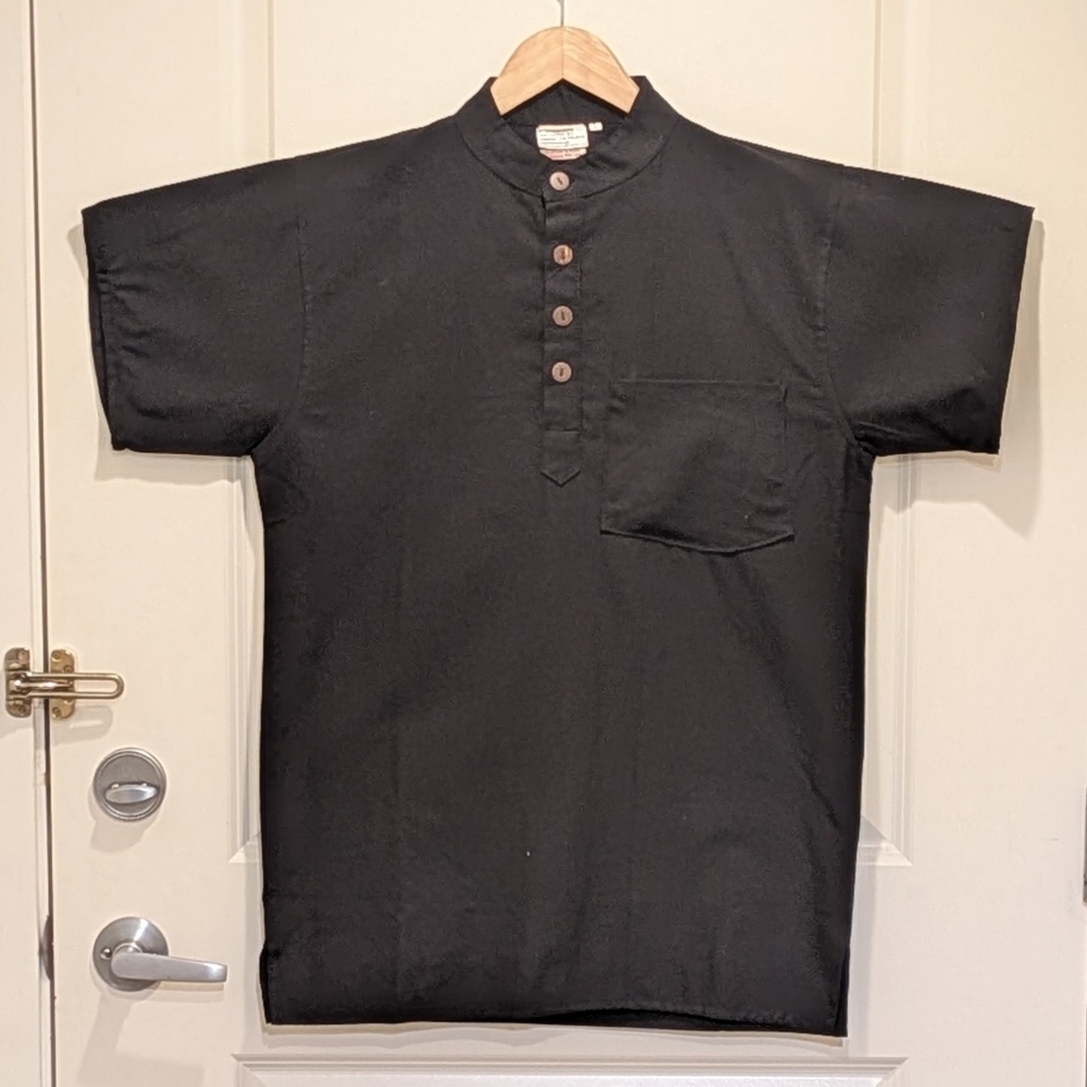 NWOT Beckwoman L 100% Cotton Short Sleeve Wooden Button Tunic Top